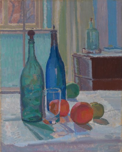 Blue and Green Bottles and Oranges by Spencer Frederick Gore